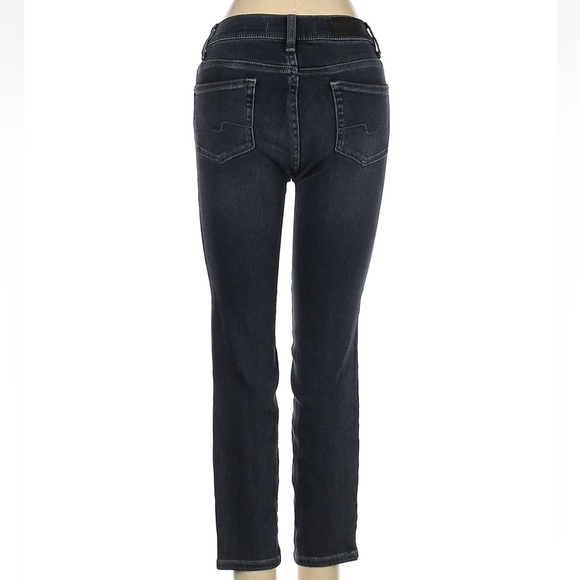 7 For All Mankind Luxe Vintage Italian Fabric Black Distressed Skinny Jeans 23 - Picture 2 of 15